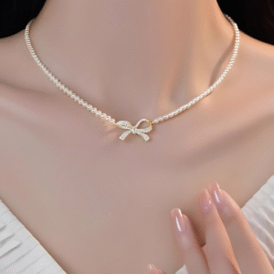 Bow Shape Pearl Pendant Necklace