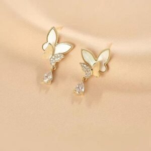 Double Butterfly Hanging Pearl Earings